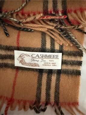 Cashmere  Plaid Fringe Scarf - Camel
